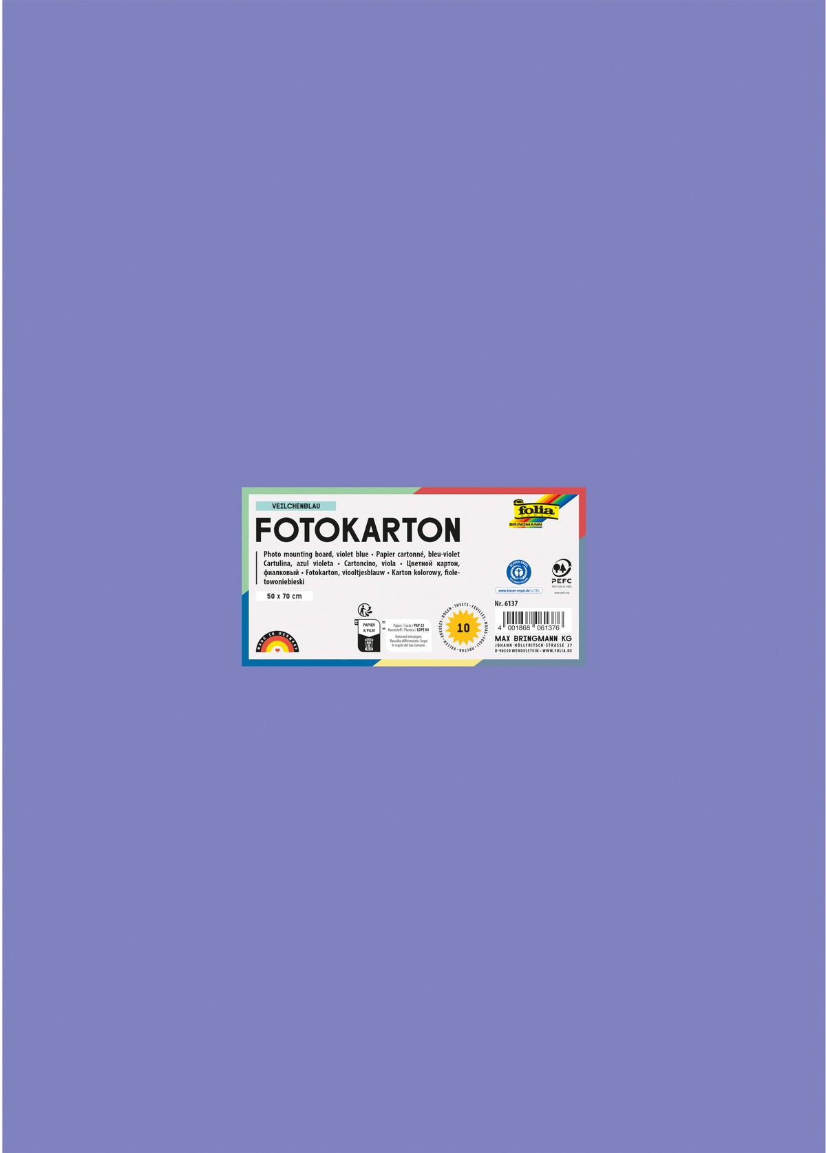 Folia Fotokarton – 50 × 70 cm, veilchenblau, 300 g/m² – 100 % Altpapier