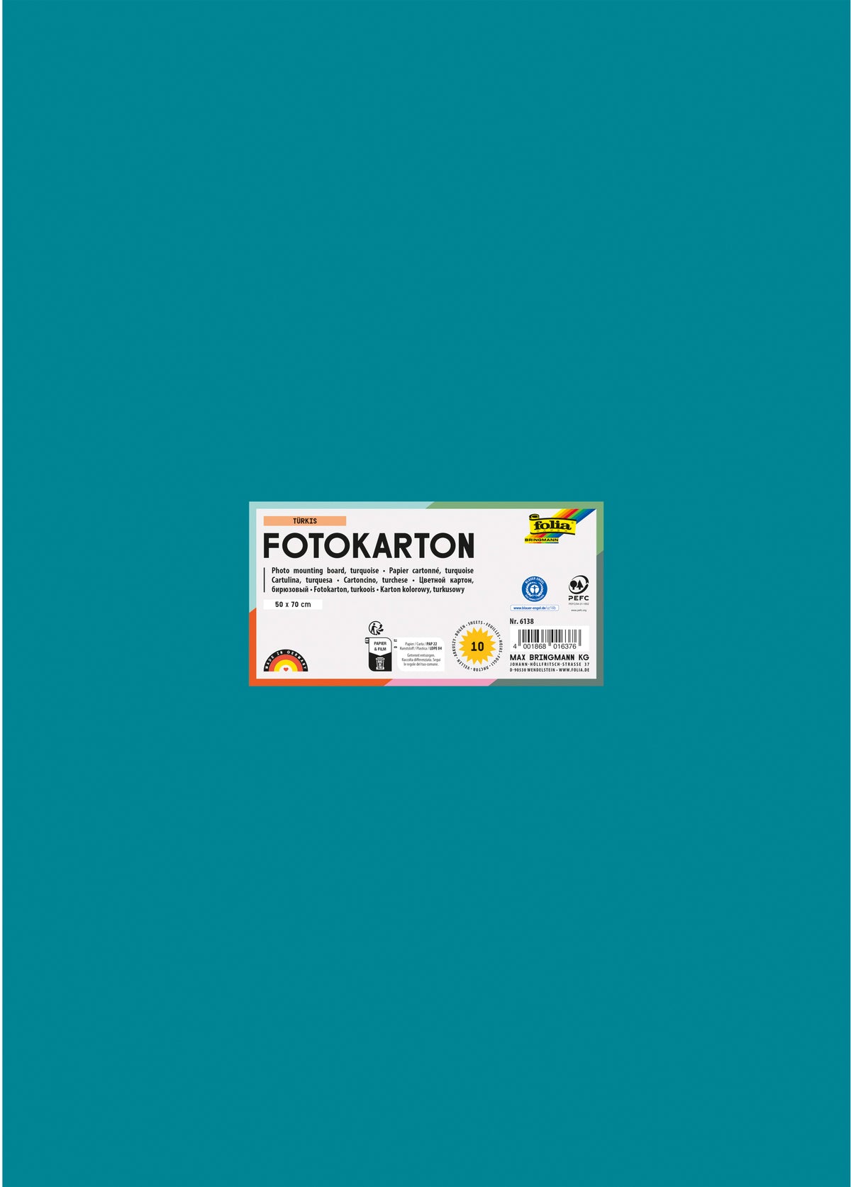 Folia Fotokarton – 50 × 70 cm, türkis, 300 g/m² – 100 % Altpapier