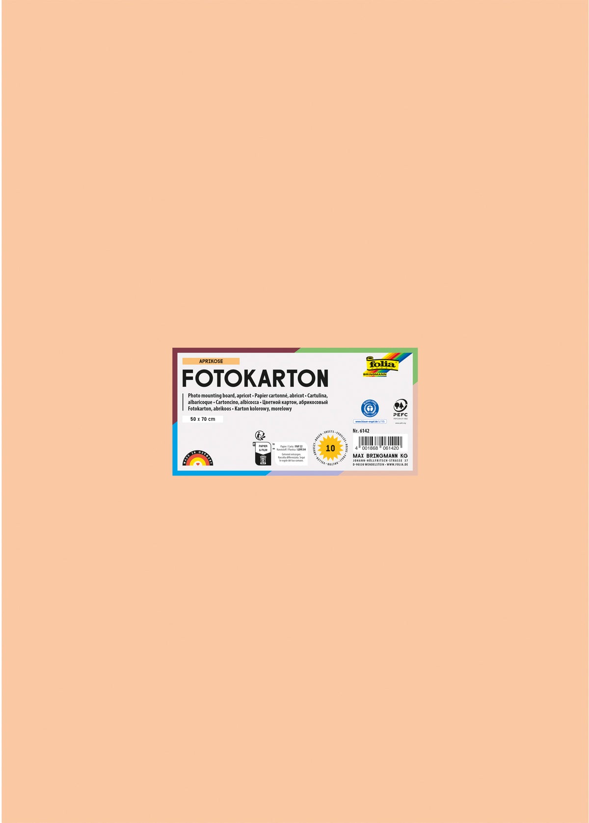 Folia Fotokarton – 50 × 70 cm, Aprikose, 300 g/m² – 100 % Altpapier