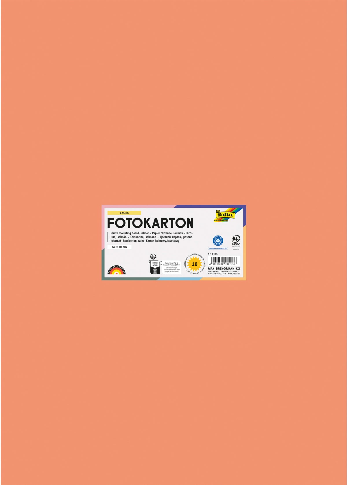 Folia Fotokarton – 50 × 70 cm, lachs, 300 g/m² – 100% Altpapier, 6145