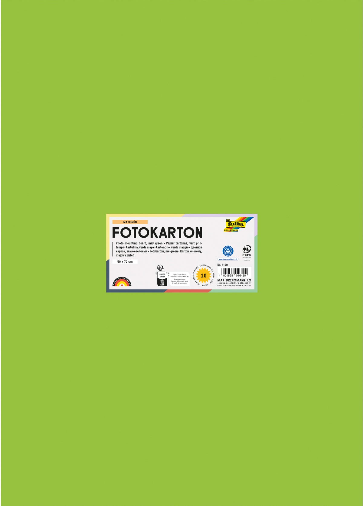 Folia Fotokarton – 50 × 70 cm, Maigrün, 300 g/m²