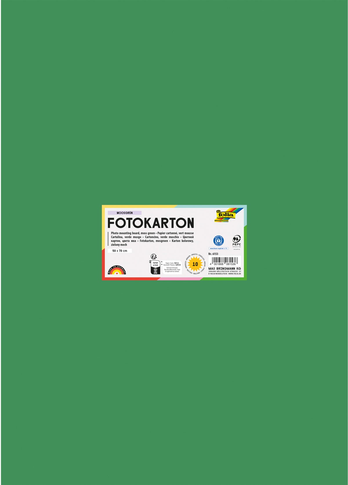 Folia Fotokarton – 50 × 70 cm, moosgrün, 300 g/m² – aus 100 % Altpapier