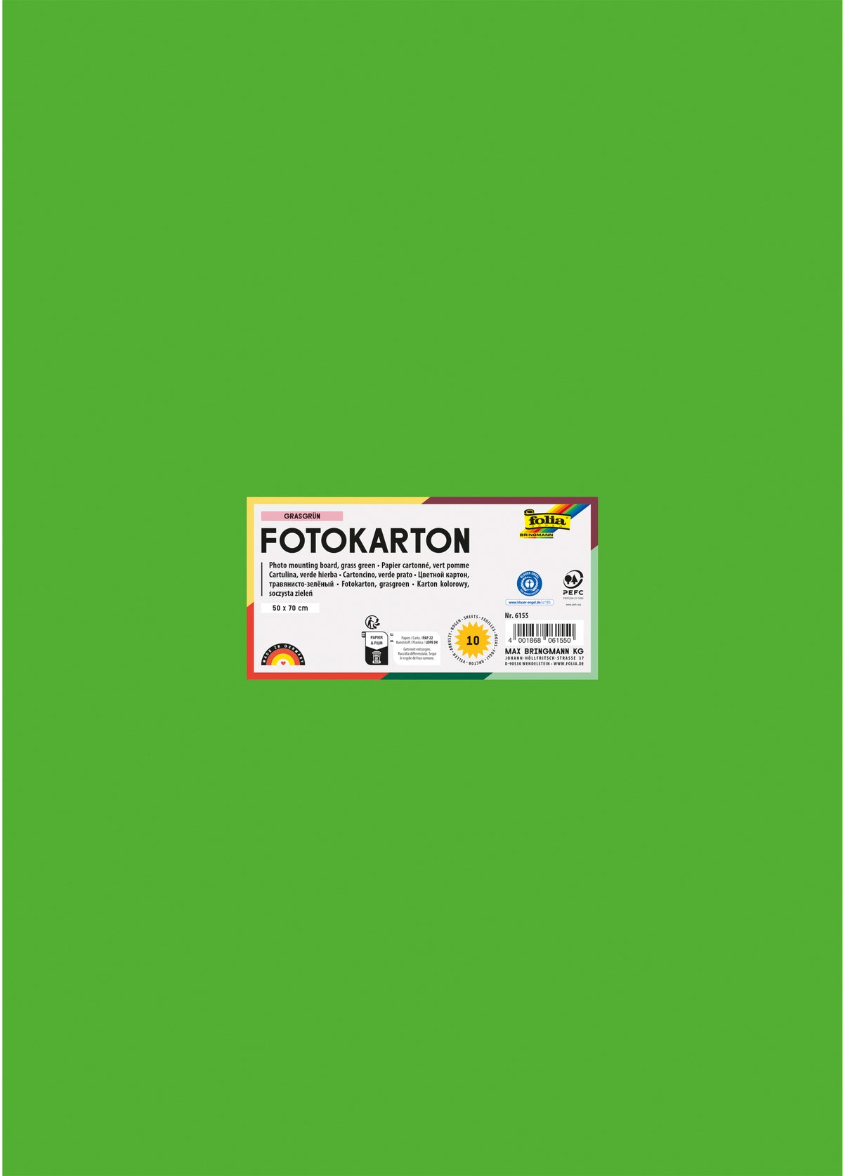 Folia Fotokarton – 50 × 70 cm, grasgrün, 300 g/m² – 100% Altpapier