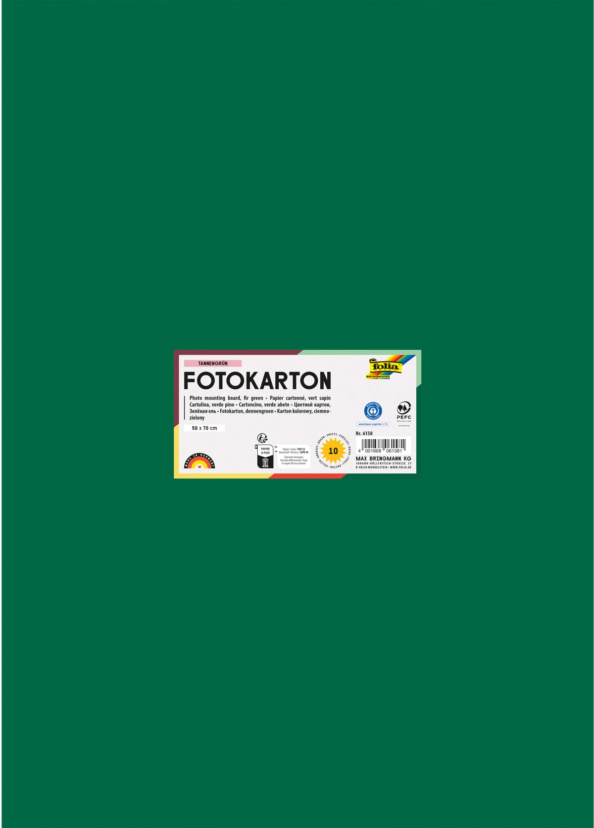 Folia Fotokarton – 50 × 70 cm, Tannengrün, 300 g/m² – aus 100% Altpapier
