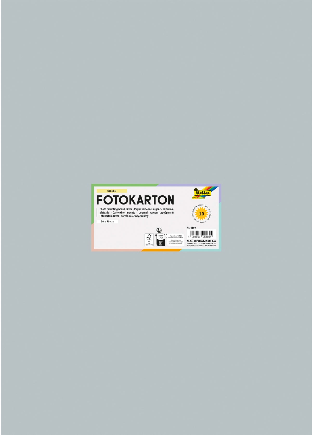 Folia Fotokarton – 50 × 70 cm, silber, 300 g/m² – aus 100 % Altpapier