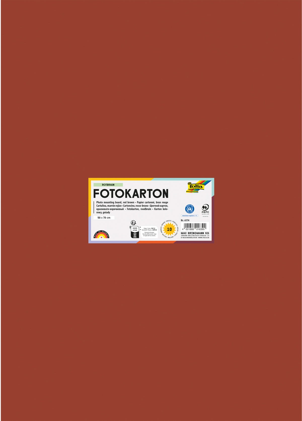 Folia Fotokarton – 50 × 70 cm, rotbraun, 300 g/m² – aus 100 % Altpapier