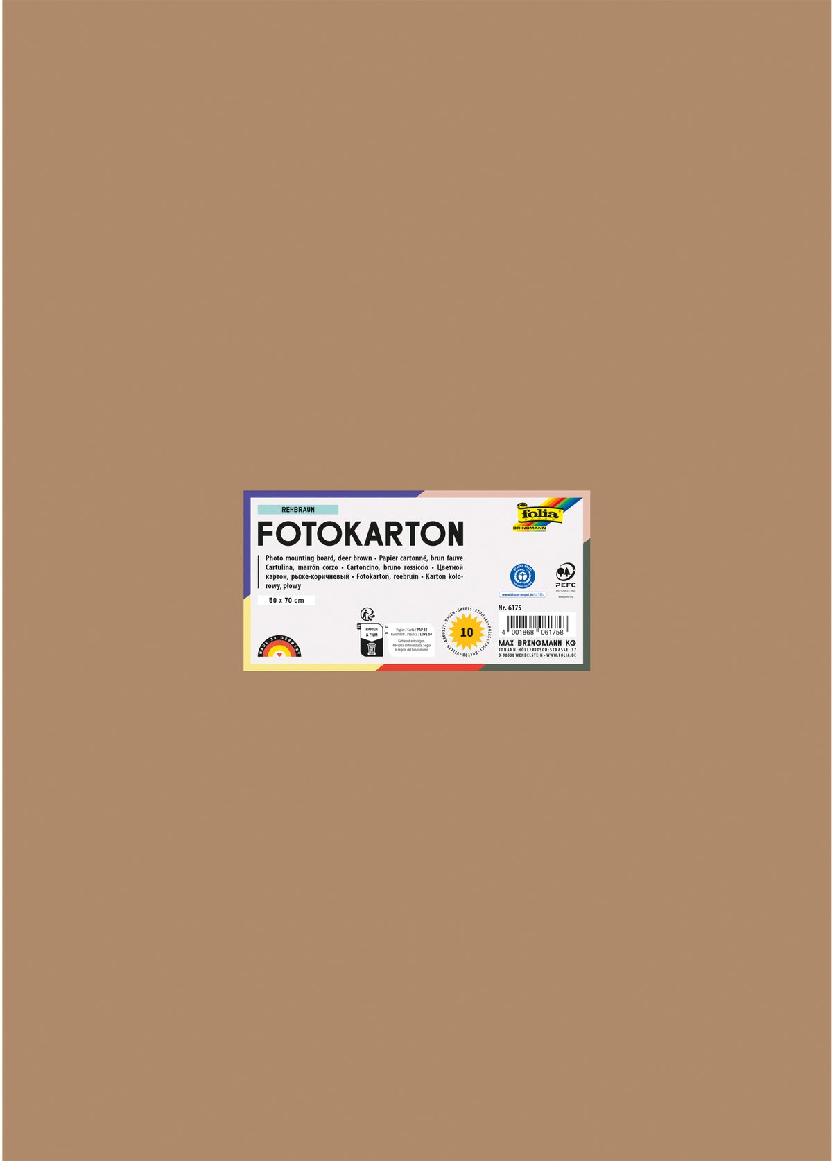 Folia Fotokarton – 50 × 70 cm, rehbraun, 300 g/m² – Altpapier, 6175
