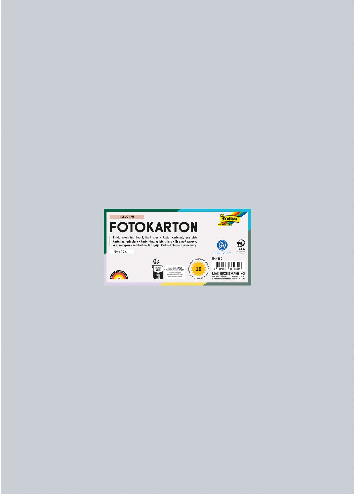 Folia Fotokarton – 50 × 70 cm, hellgrau, 300 g/m² – 100% Altpapier