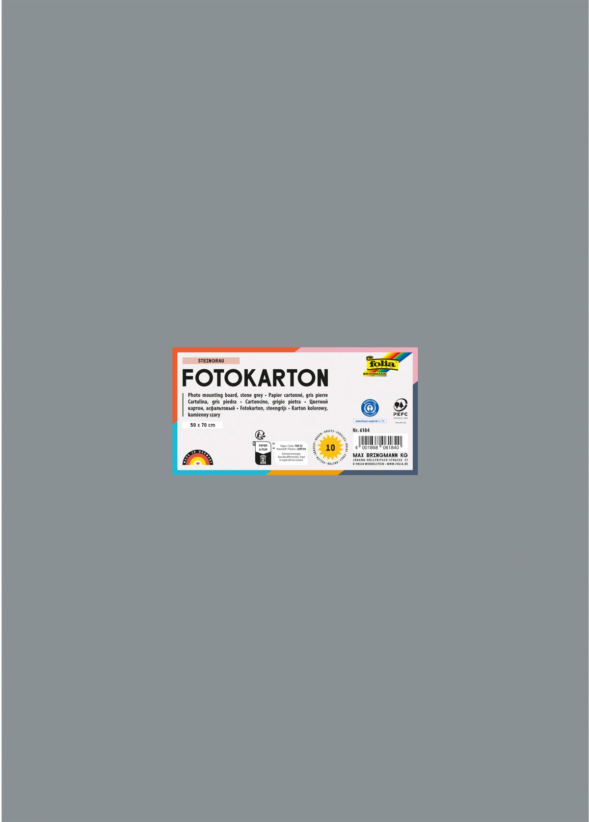 Folia Fotokarton – 50 × 70 cm, steingrau, 300 g/m² – 100 % Altpapier, 6184