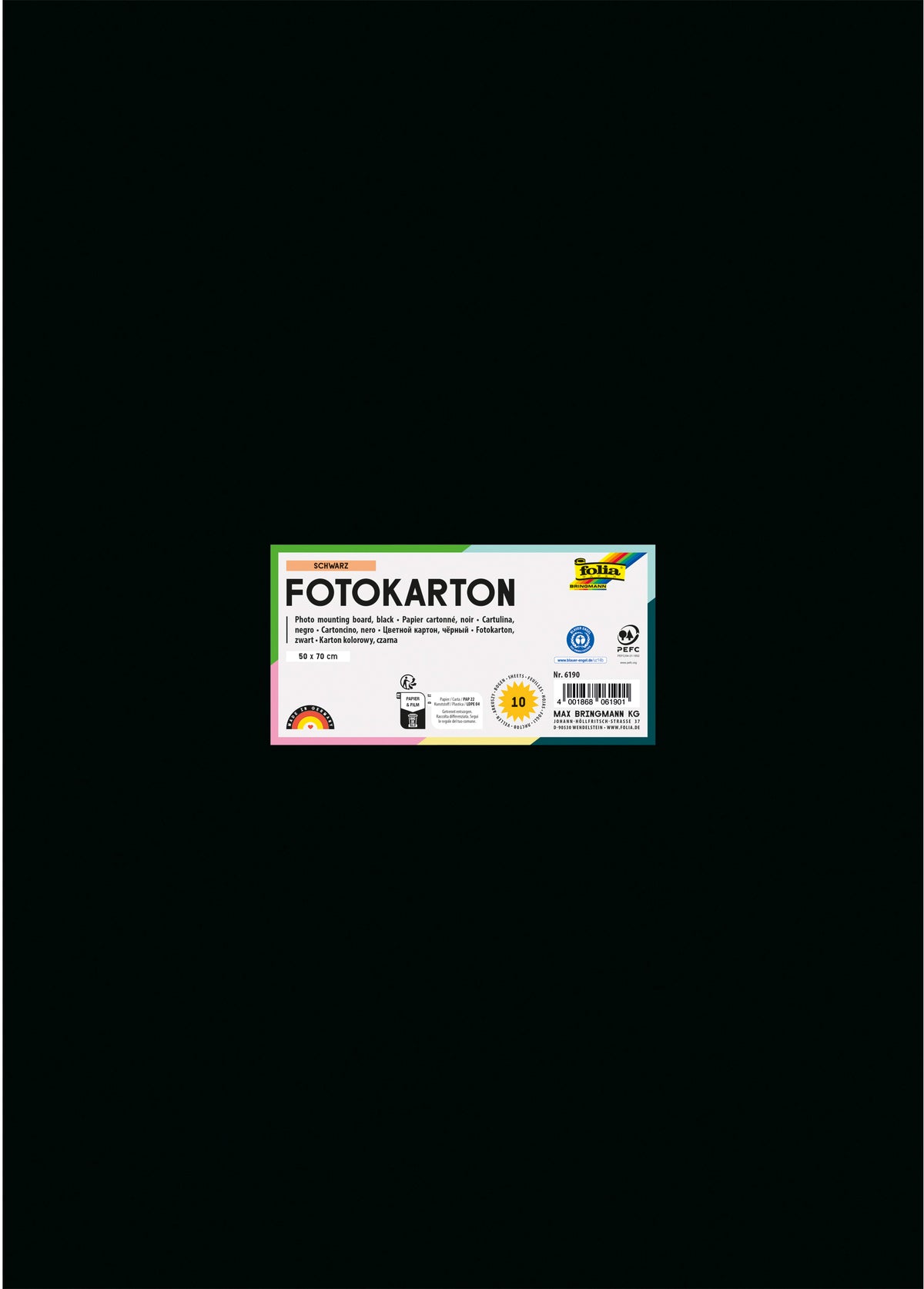 Folia Fotokarton – 50 × 70 cm, schwarz, 300 g/m² – aus 100 % Altpapier