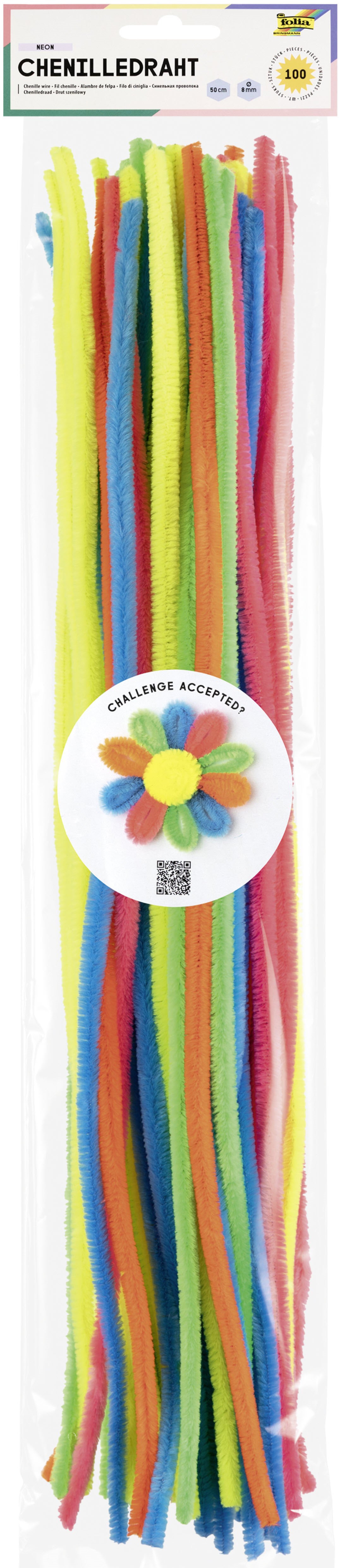 Folia Chenilledraht, Neon, Ø 8 mm × 0,5 m, 100 Stk.