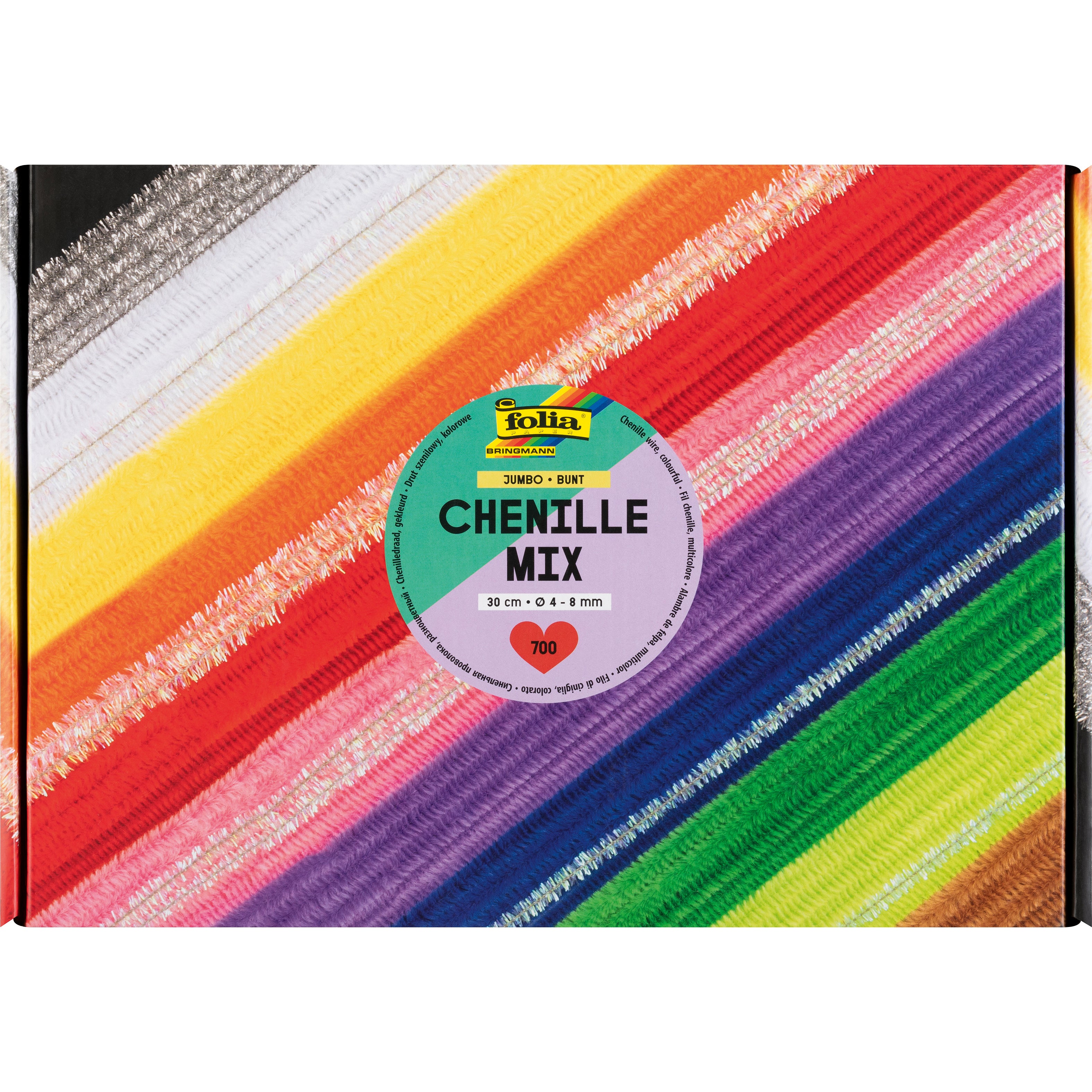 Folia Chenilledraht, Mix Jumbobox, Sortiert, Ø 4/6/8 mm × 30 cm, 700 Stk.