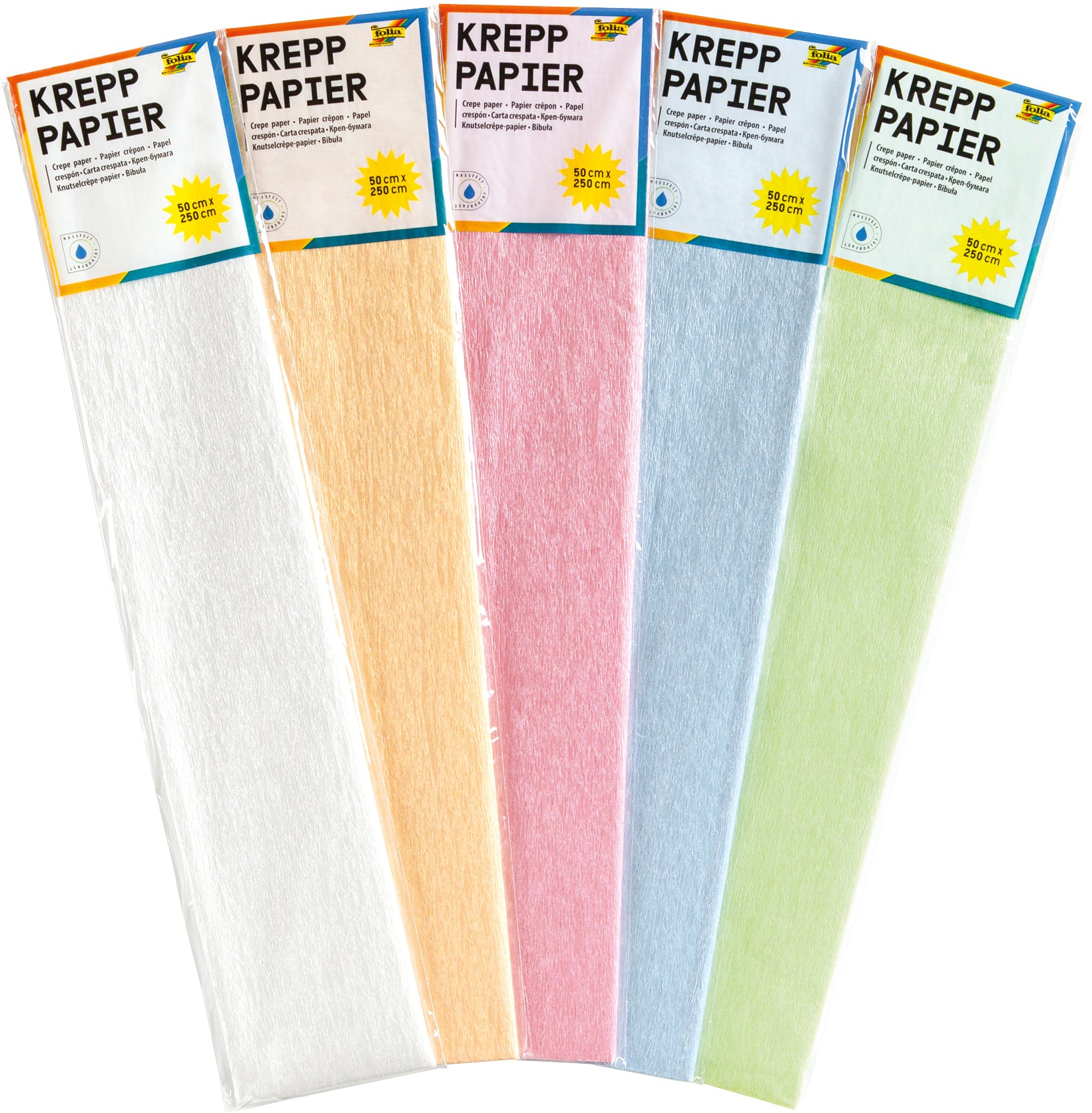 Folia Krepppapier – 50 cm × 2,5 m, irisierend, sortiert