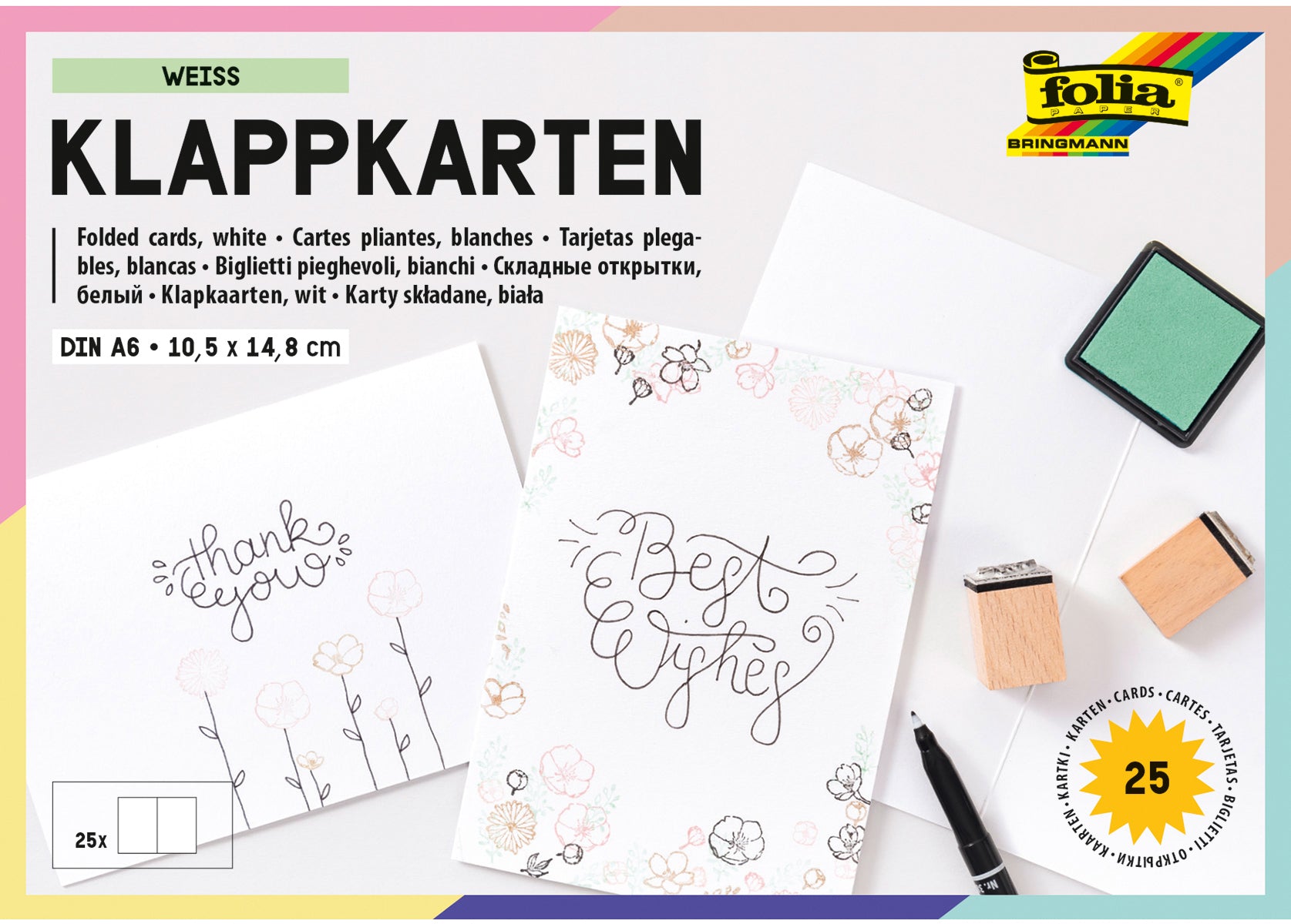 Folia Klappkarten-Set – A6, weiss – 25 Stk