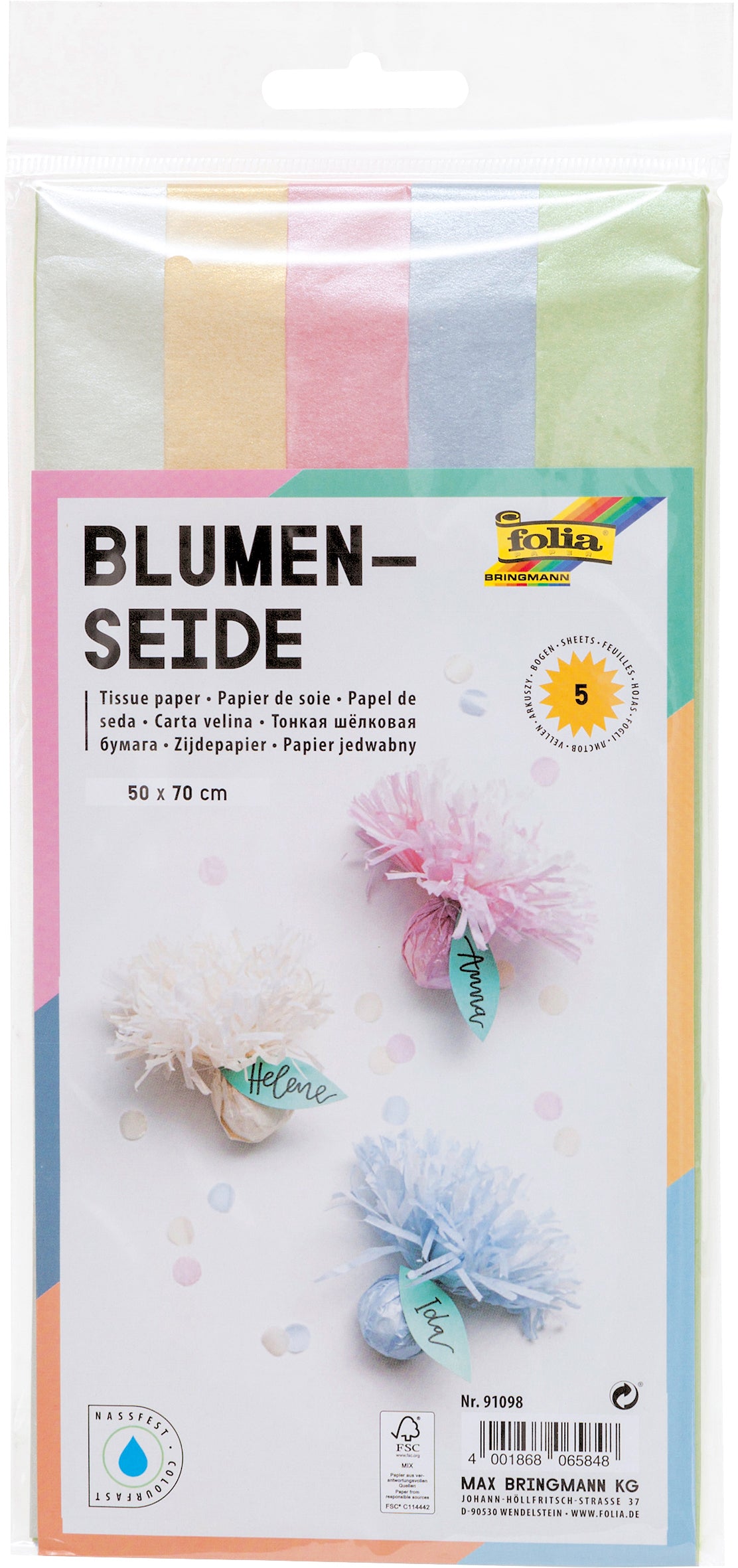 Folia Geschenkpapier-Bogen 5 Bögen – Irisierend, 12,5 cm × 0,25 m, 20 g/m²