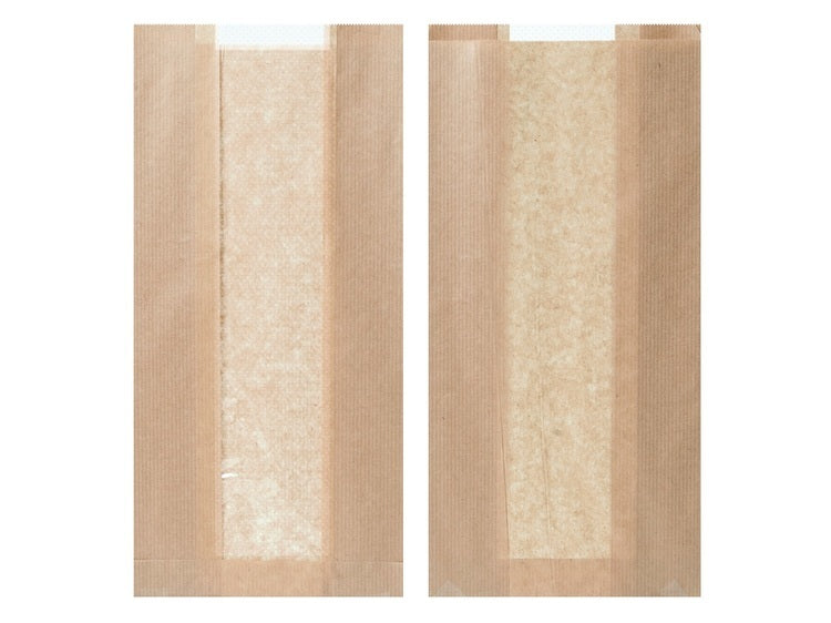 Papierbeutel – Braun, Kraftpapier, 12 + 5 × 28 cm, mit Fenster, für Brot, Baguettes, Backwaren, 1000 Stück