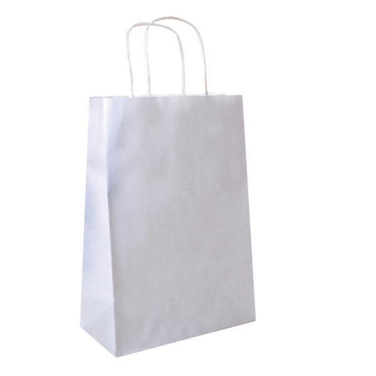 Papierbeutel – Weiss, mit Griff aus Zellulose, 26 × 32 × 14 cm, 250 Stück