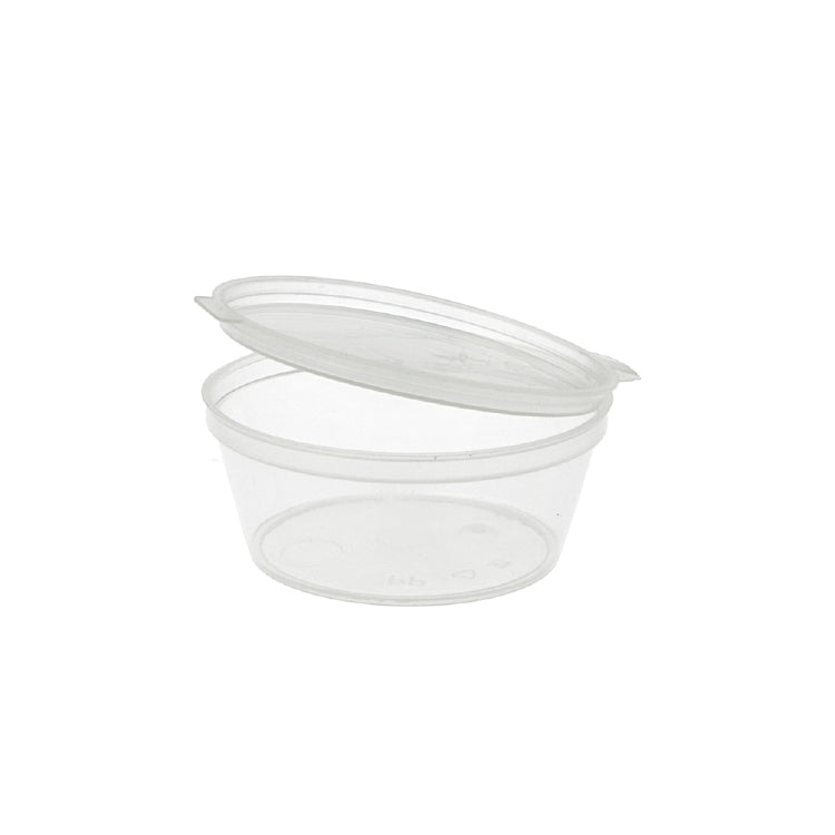Portionenbecher PP, mit Deckel, rund – 0,6 dl – transparent – 50 Stk.