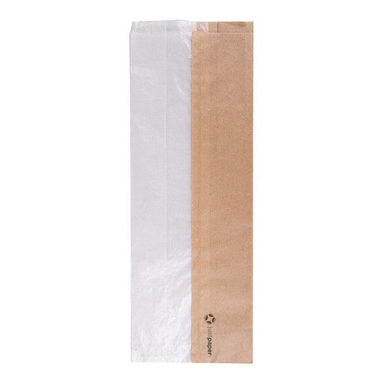 Just Papierbeutel – Kraftpapier, 14 × 38 × 8 cm, mit Fenster, für Sandwiches, 250 Stück