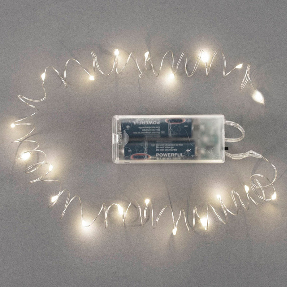 GLOREX Lichterkette – 20 Stk., 2 m, warmweiss, batteriebetrieben, Timer