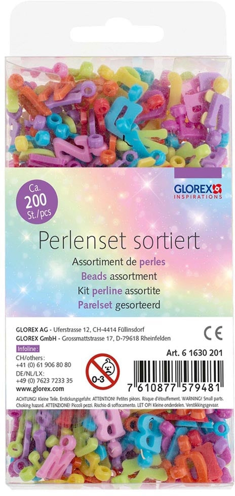 GLOREX Perlenmischung, Acryl – Mehrfarbig – 200 Stk. – Buchstaben