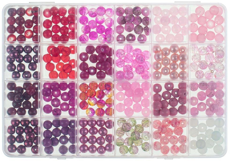 GLOREX Glasperlen – rot/pink assortiert – Ø 5 mm – 360 Stk. – Schmuckset
