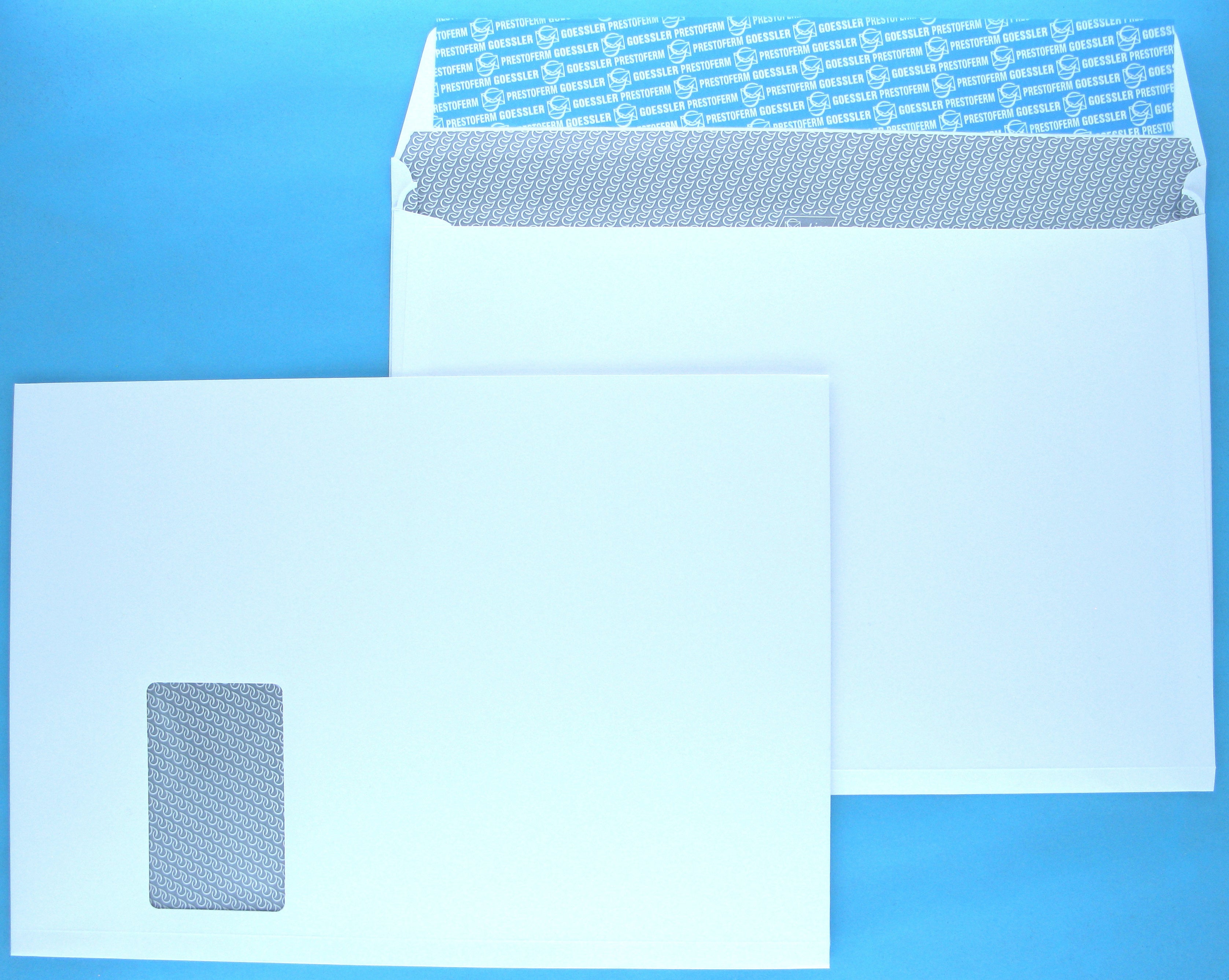 Goessler Seitenfaltentasche C4, mit Fenster, Haftklebung, Weiss, 120 g/m², mit Innendruck – 100 Stk.
