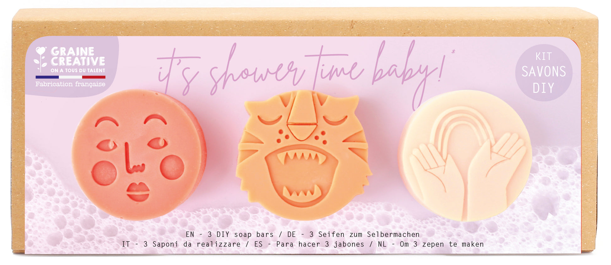 Graine Creative – Bastelset – Seifen-Set – je 5 × 5 × 2 cm, 3 × 50 g Seifen – ab 3 Jahren