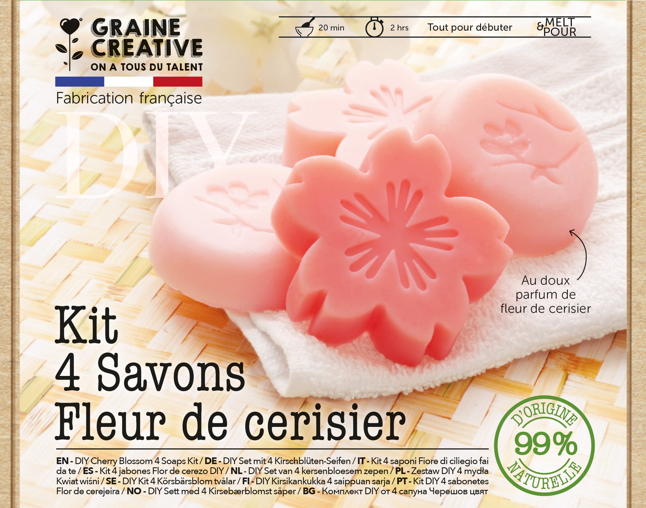 Graine creative Seifen-Bastelset Kirschblüten – 6,5 × 6,5 × 2,2 cm – 4 Seifen