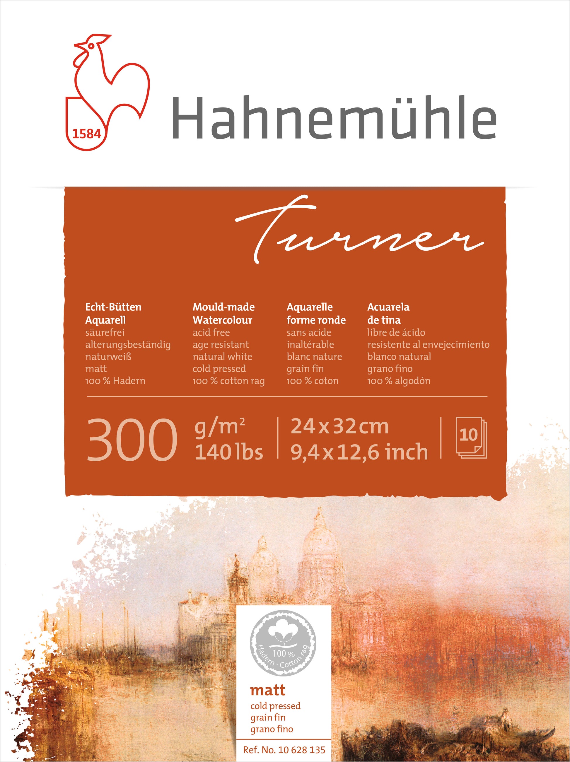 Hahnemühle William Turner Aquarellblock – 24 × 32 cm – 300 g/m² – 10 Blatt, weiss, matt