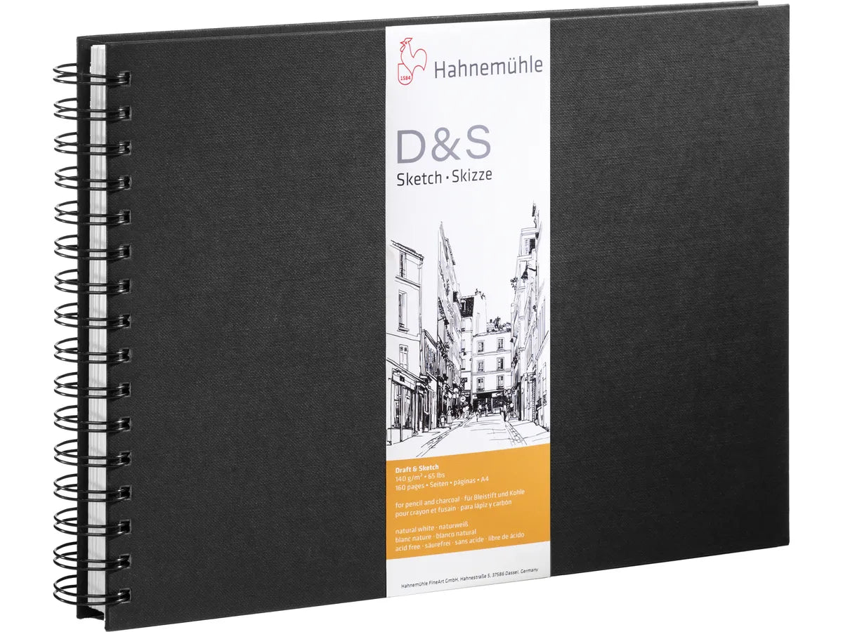 Hahnemühle Quaderno da disegno Spiral D&S – A4 Verticale – 140 g/m² – Nero – per Matita, Carbone & Inchiostro