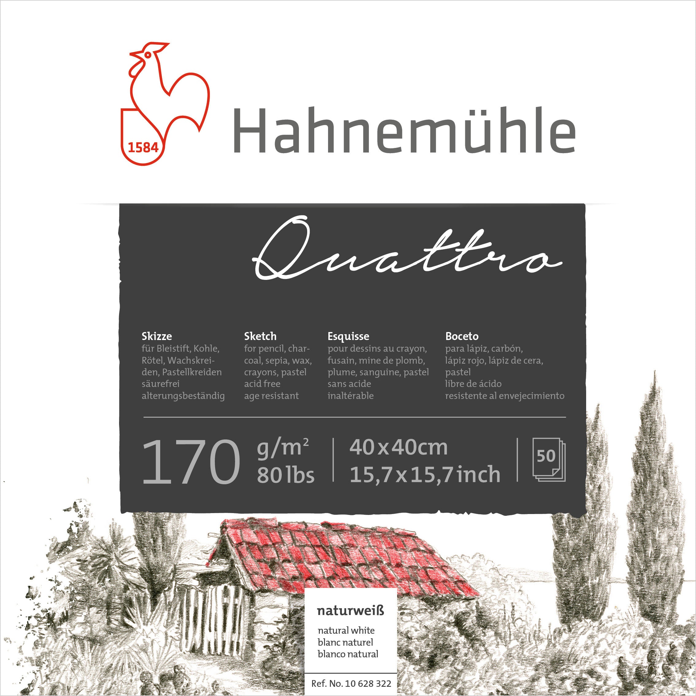 Hahnemühle Skizzenblock Quattro – 40 × 40 cm – 170 g/m²