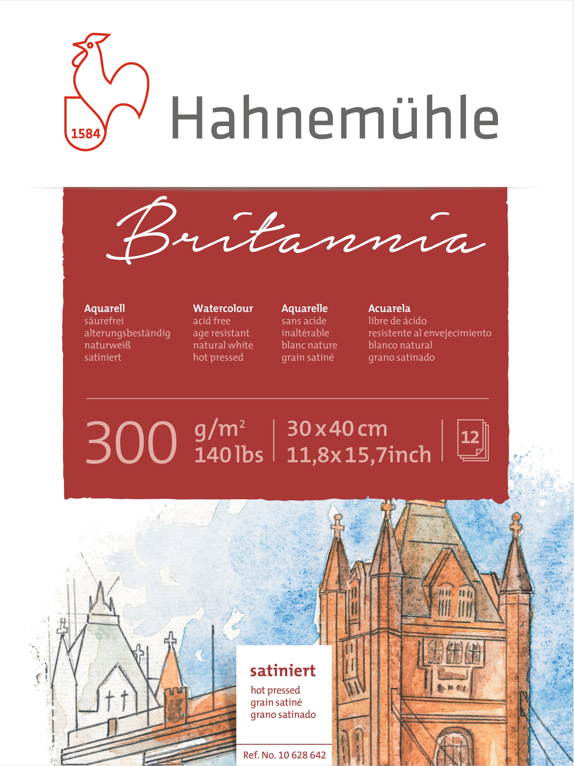Hahnemühle Britannia Aquarellblock – 30 × 40 cm – 300 g/m² – 12 Blatt, weiss, satiniert