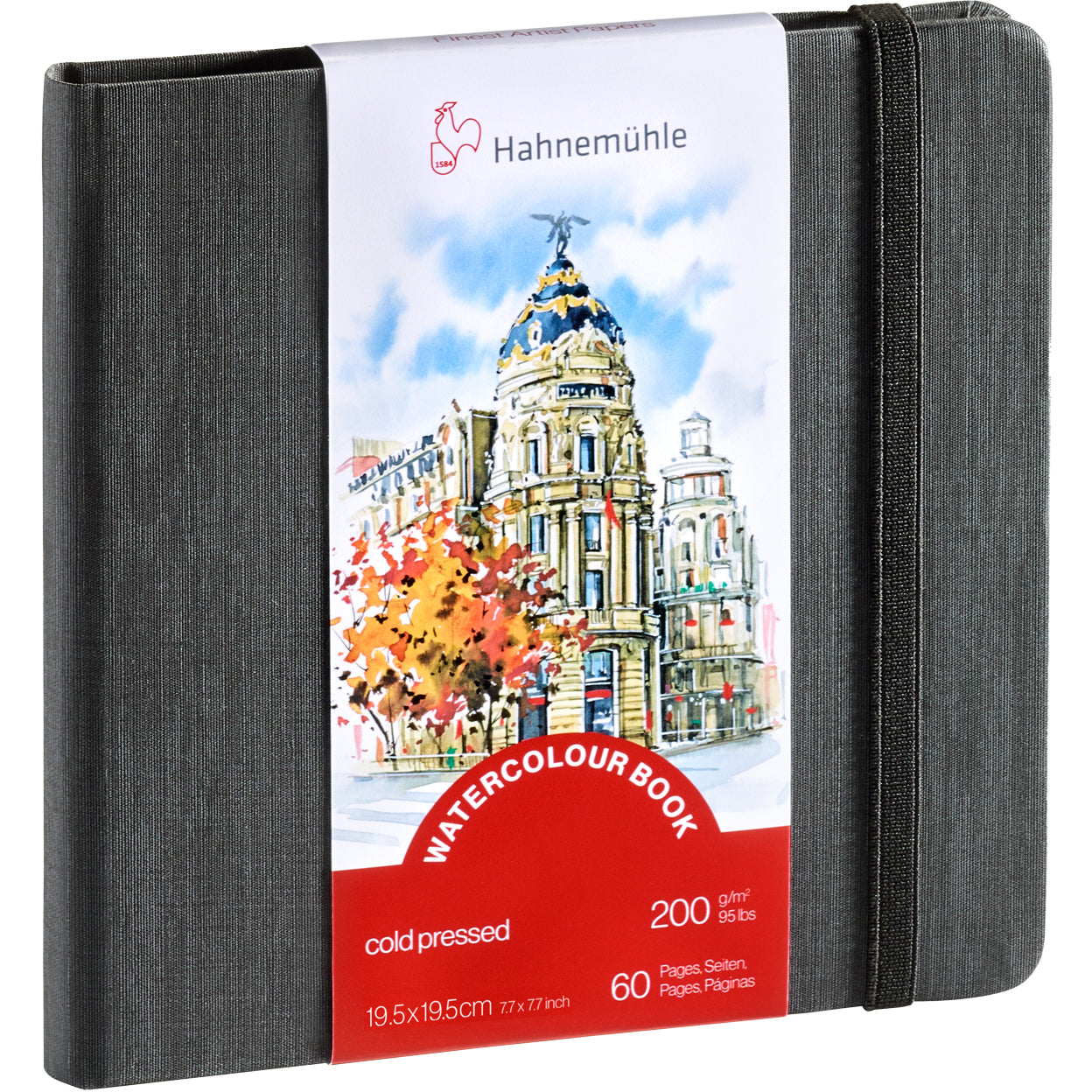 Hahnemühle Aquarellblock – 19,5 × 19,5 cm – 200 g/m² – 30 Blatt, weiss, matt, feinkörnig
