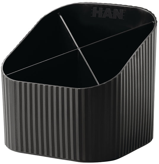 HAN Re-LOOP 17238-913 Stifteköcher – 4 Fächer, Schwarz, Kunststoff, B 111 × H 105 × T 111 mm