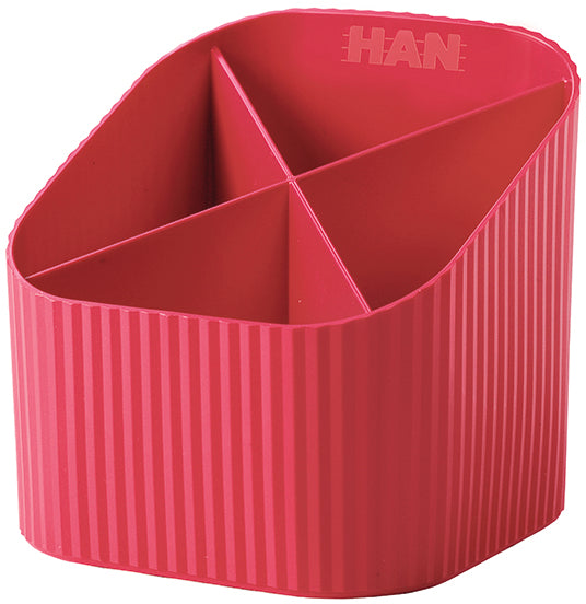 HAN Re-LOOP 17238-917 Stiftehalter – 4 Fächer, Kunststoff (recycelt), Rot, 111 × 105 × 111 mm
