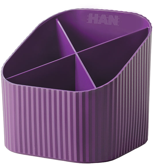 HAN Stiftehalter Re-LOOP 17238-957 – 4 Fächer, Kunststoff (100% PCR, Blauer Engel), Lila, 111 × 105 × 111 mm
