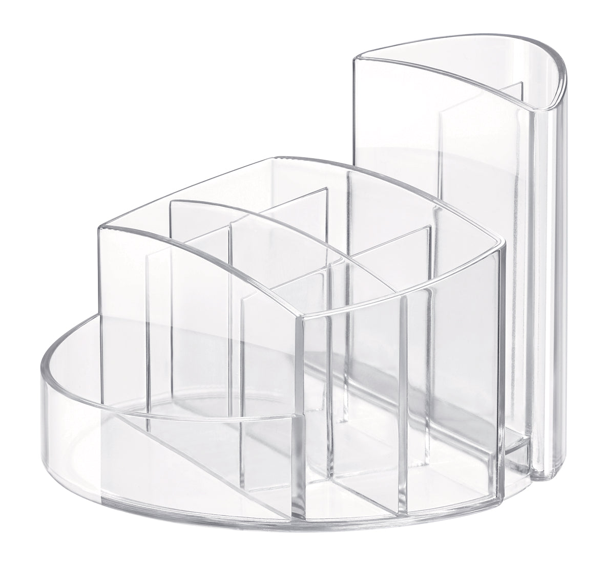 HAN RONDO 17460-23 Stiftehalter – 9 Fächer, Kunststoff (Polypropylen, PP), glasklar, 140 × 109 × 140 mm