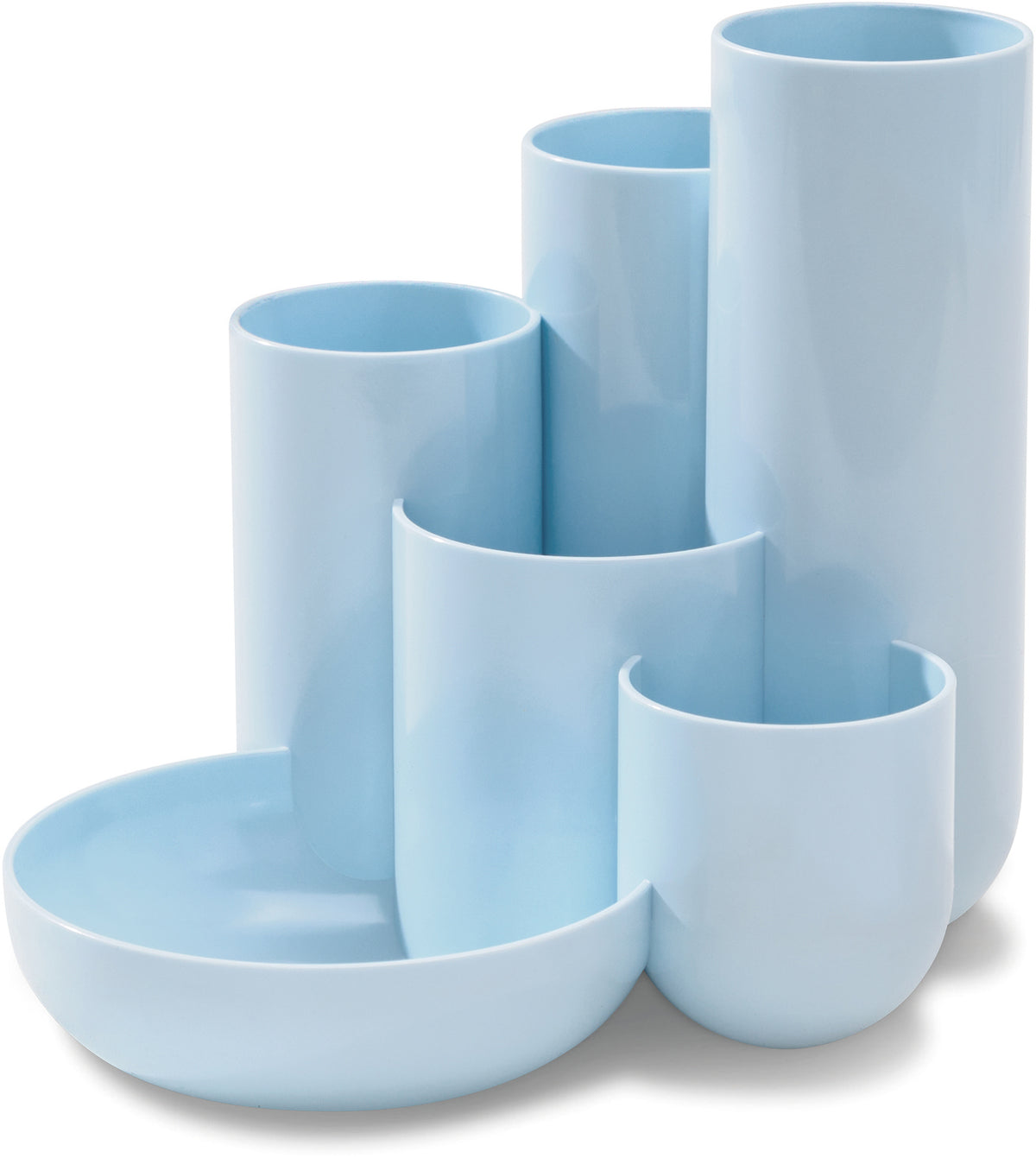 HAN CAMPUS 17480-884 Stifteköcher – 5 Fächer, mit Gummifüssen, Pastellblau, B 140 × H 109 × T 140 mm