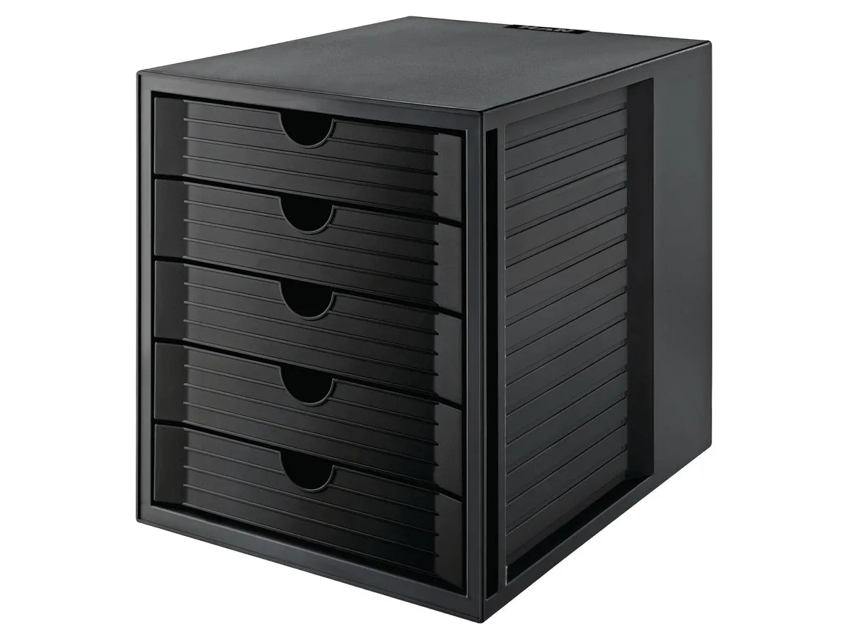 HAN Schubladenelement – 5 Schubladen, für A4, stapelbar, schwarz, Polystyrol (PS), B 330 × H 320 × T 275 mm
