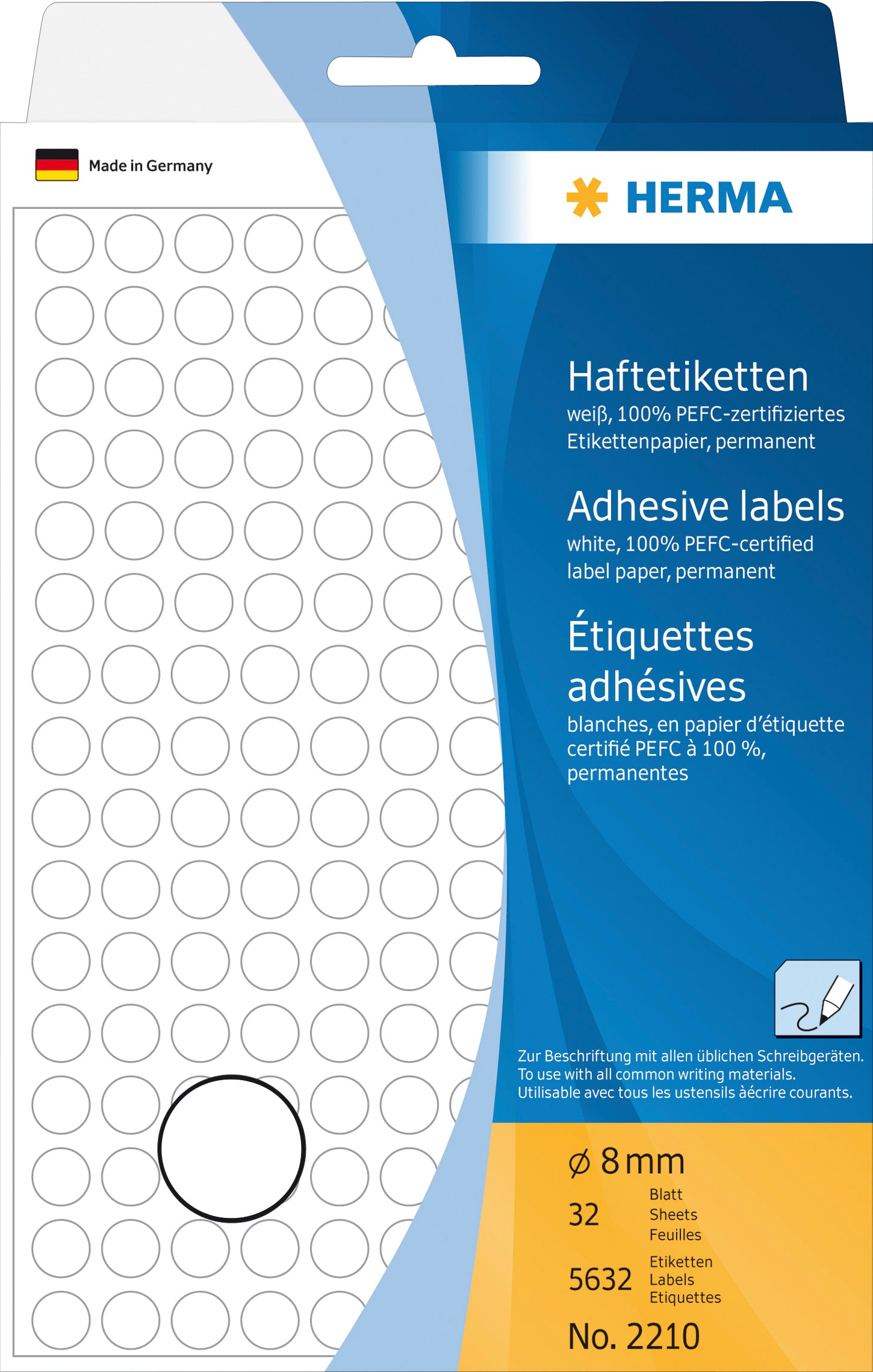 HERMA Haftetiketten – rund Ø 8 mm, permanent, weiss, 32 Blatt (5'632 Stk.)