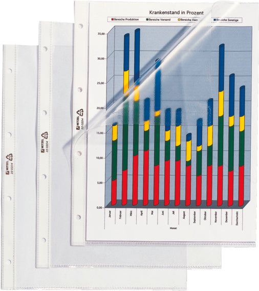 Hetzel Standard Prospekthülle – A4 – 95 µm – oben und seitlich offen – 4-fach – PVC, genarbt – 100 Stk.