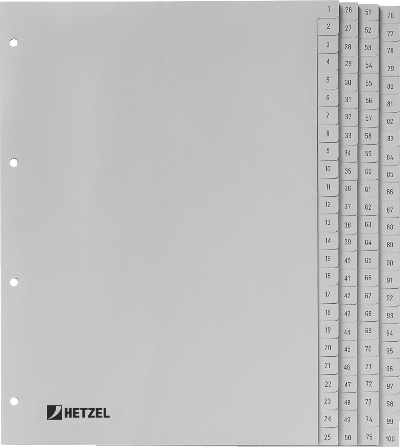 Hetzel Register A4 Überbreit – nummeriert 1–100, 100 Taben, PP grau, 4-fach