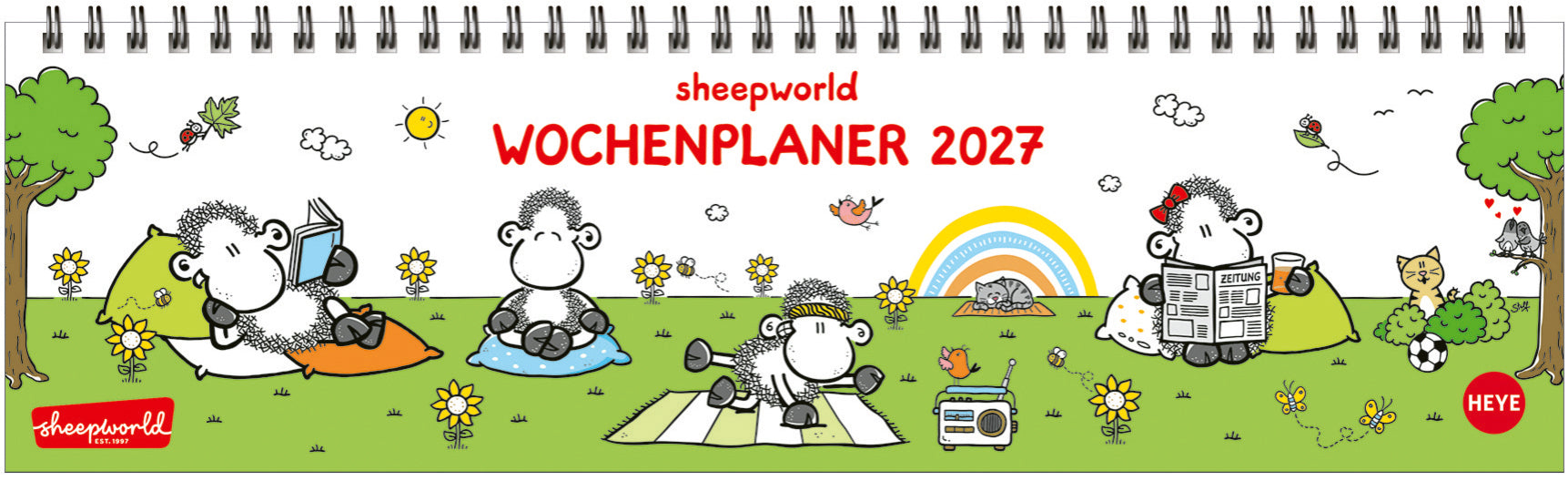 Heye Abreisskalender Woche, 2027, 32,6 × 9,5 cm, d, quer, Notizfeld, Sheepworld-Motiv