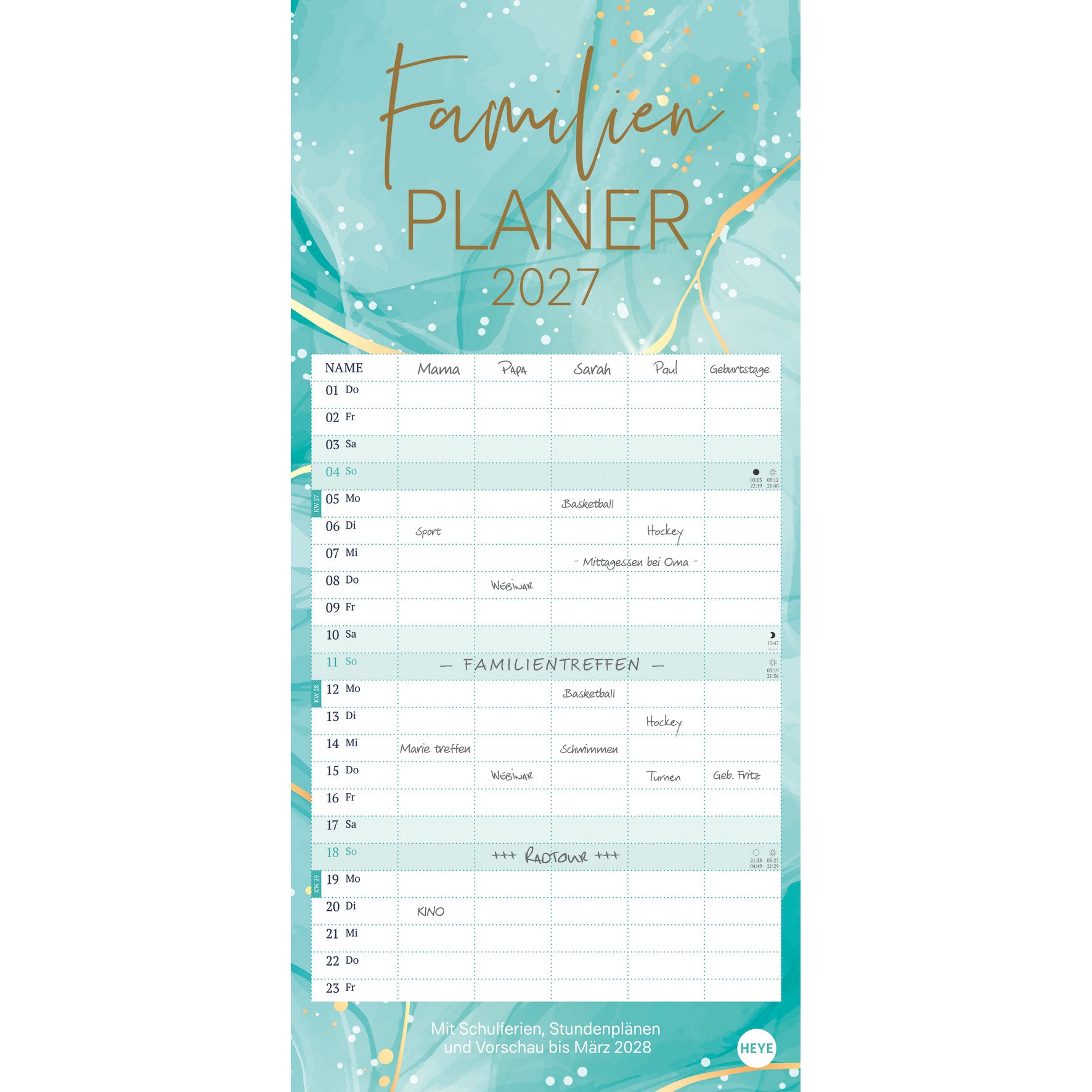 Heye Familienplaner, Monat, 2027, 21,5 × 45,5 cm, d, 5 Spalten