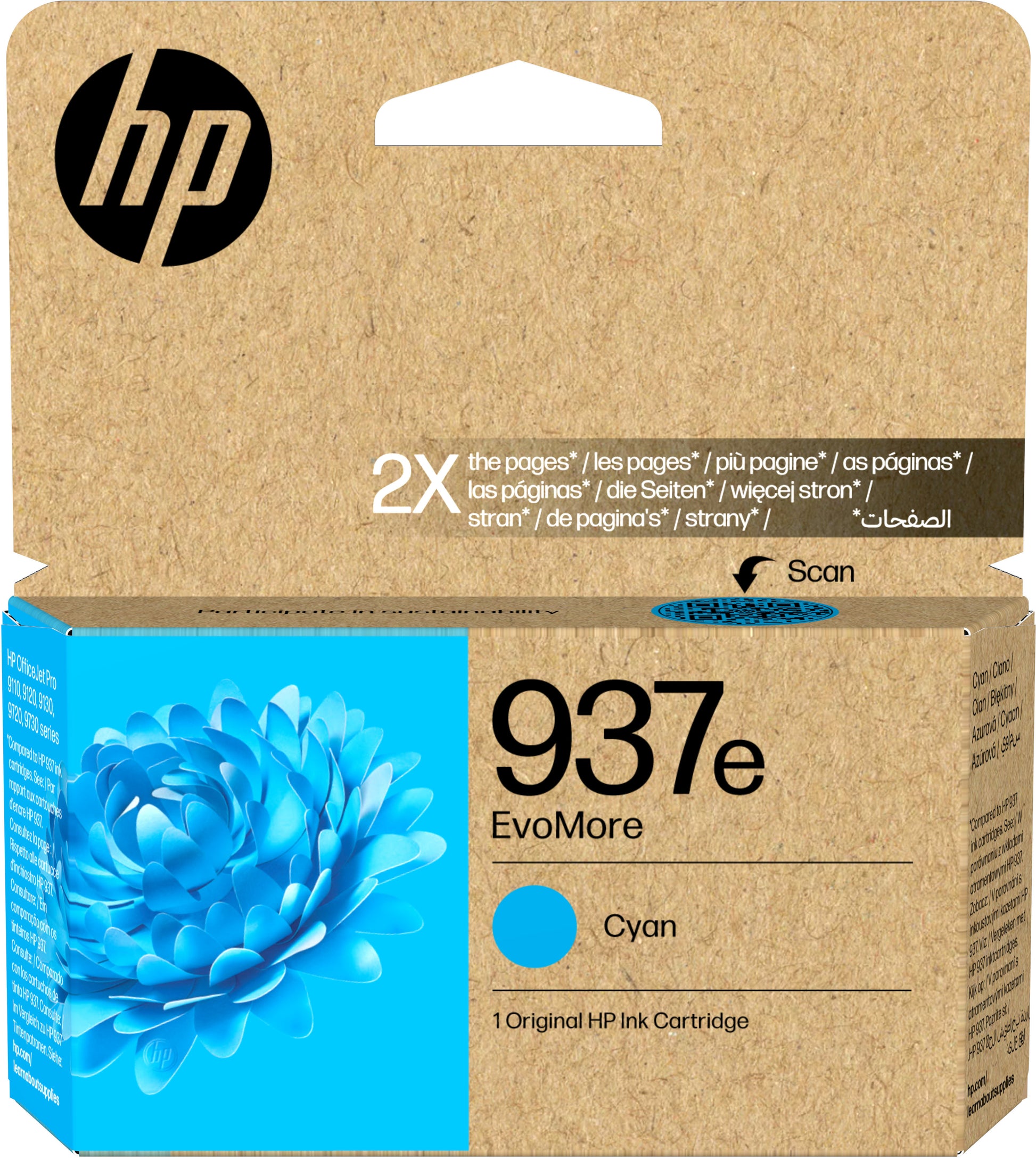 HP 937eXL Cyan Tintenpatrone (Original) – 1650 Seiten – für OfficeJet 9110b/9120 – 4S6W6NE
