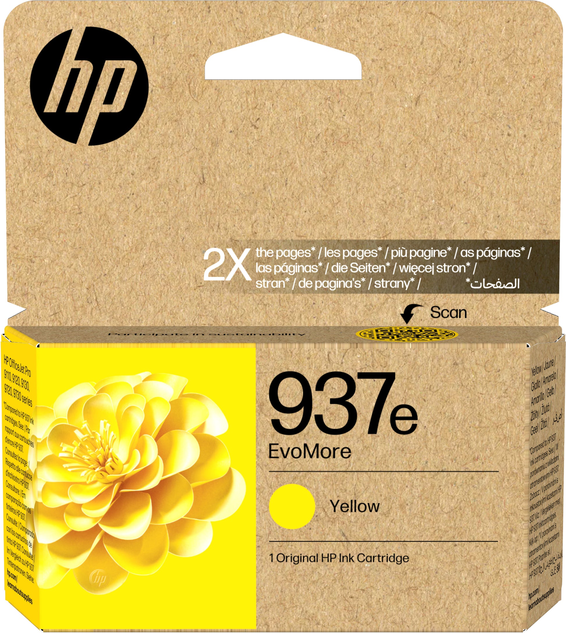 HP 937eXL Gelbe Tintenpatrone (Original) – 1650 Seiten – für HP OfficeJet 9110b/9120 – 4S6W8NE