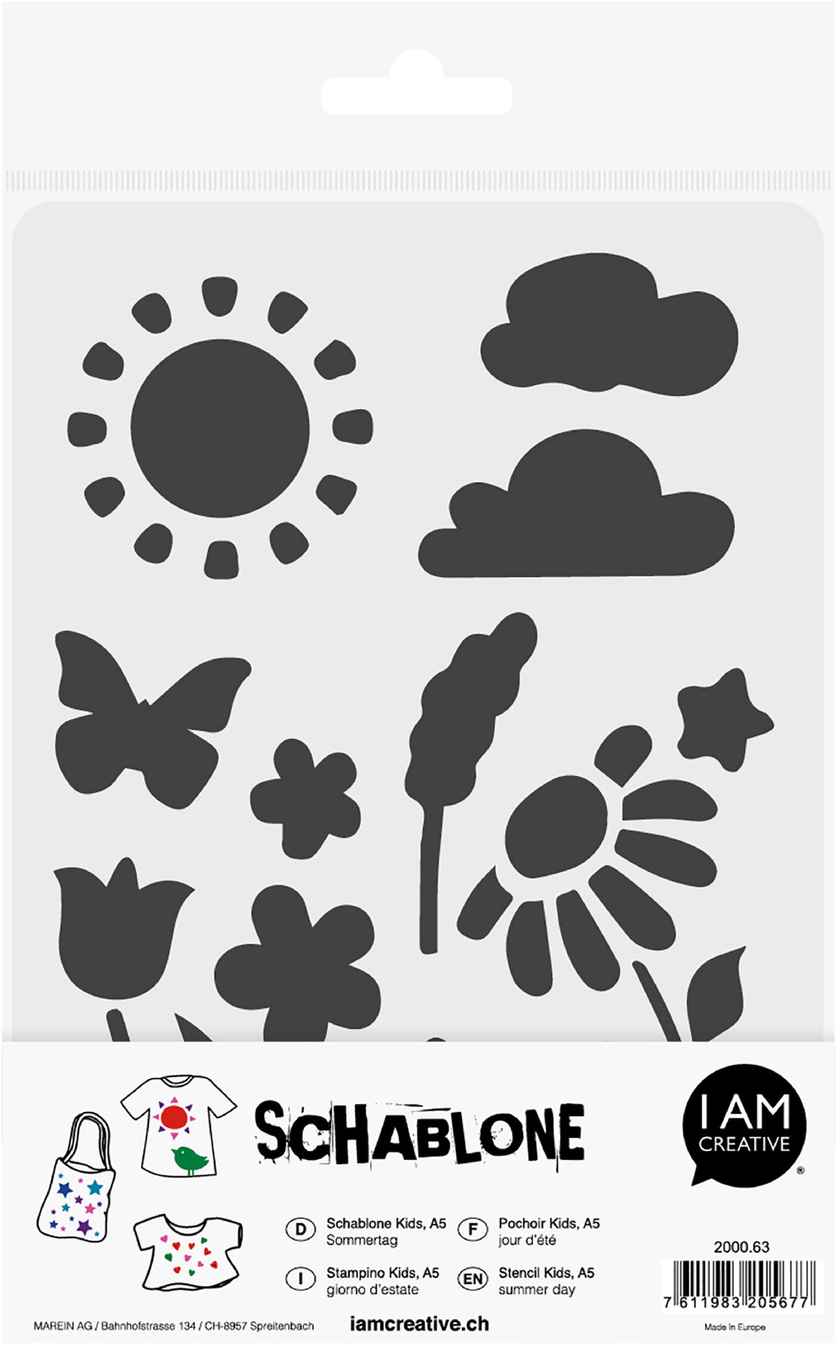 I am creative Schablone – Sommertag – 160 × 250 × 1 mm – für Textilien, Papier, Holz und mehr
