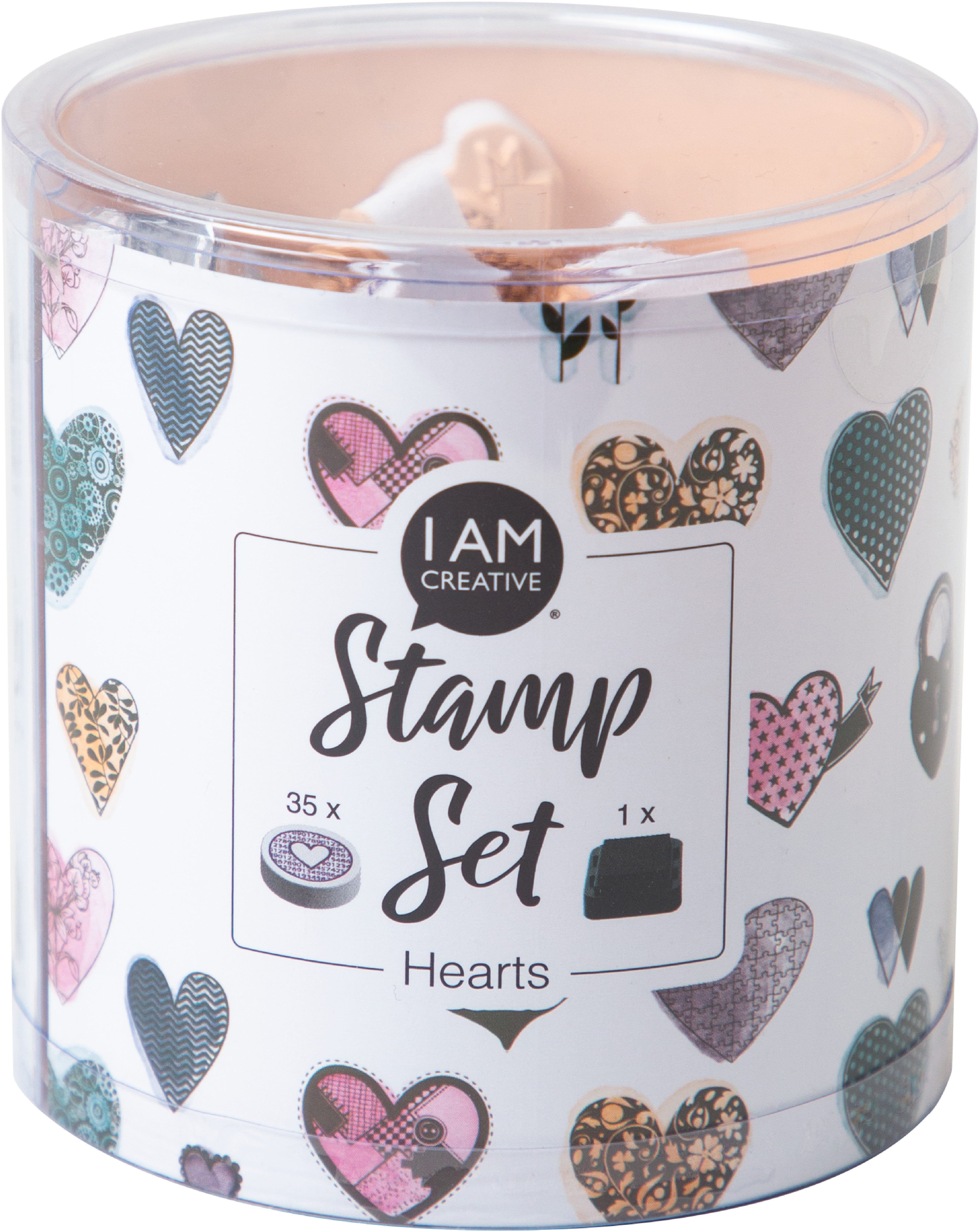 I am creative Stempel-Set – Herzen – 35 Stempel, 1 schwarzes Stempelkissen – Gummi auf Schaumstoff