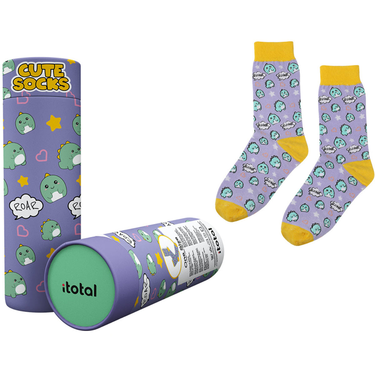 I-total Socken Hello Dino XL2830 – Grösse 36–41, Violett, Baumwolle